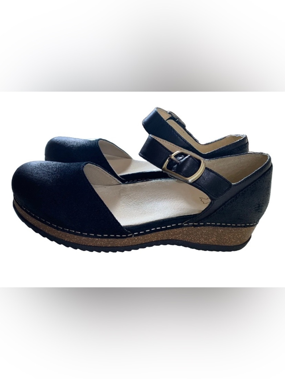 Dansko Mae Womens Mary Jane Clogs Shoes Black Burnished Suede size 38 US 8